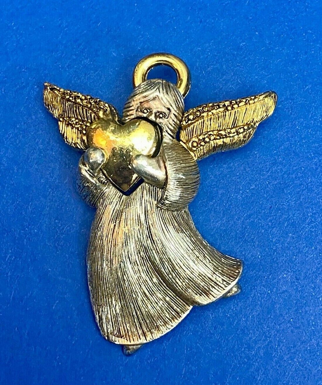 Angel Holding Heart Vintage Brooch Pin Gold & Silver Tone Lc Liz Claiborne 