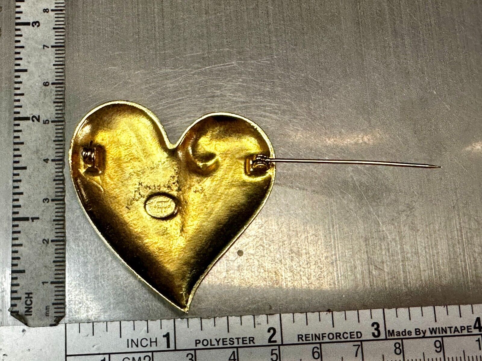 Textured Heart Rhinestones Pearl Brooch by Venue USA - Pin Missing Rhinestone