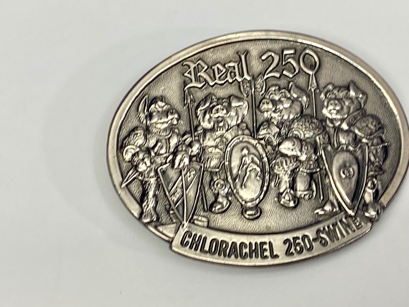 1980, Real 250 Colorachel 250 Swine Genetics Farmer Belt Buckle By Rachelle