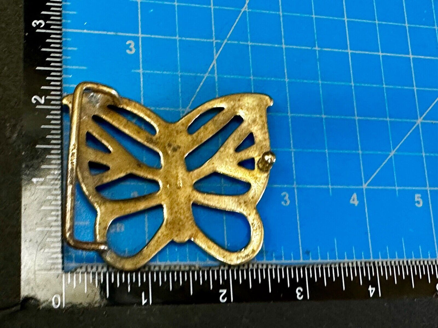70s Butterfly Bug Insect Girl Kid Hippie Boho Animal Art Brass Vtg. Belt Buckle
