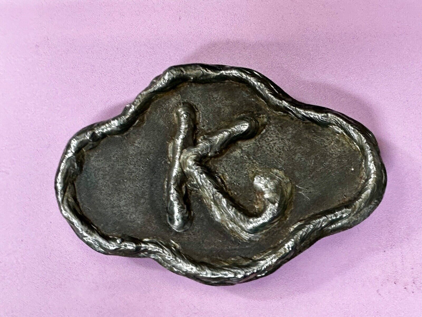 Artisan Initial Letter K  - Large Chunky Metal outlined Belt Buckle