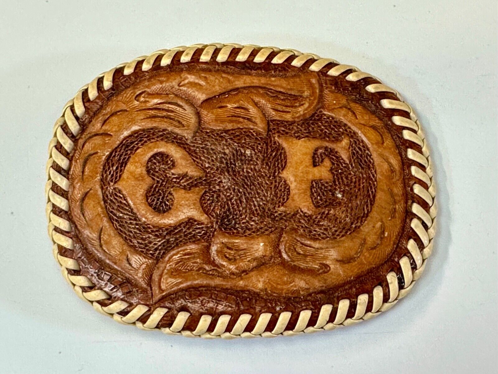 Artisan GF Initials letters Girlfriend? custom stitched leather belt buckle