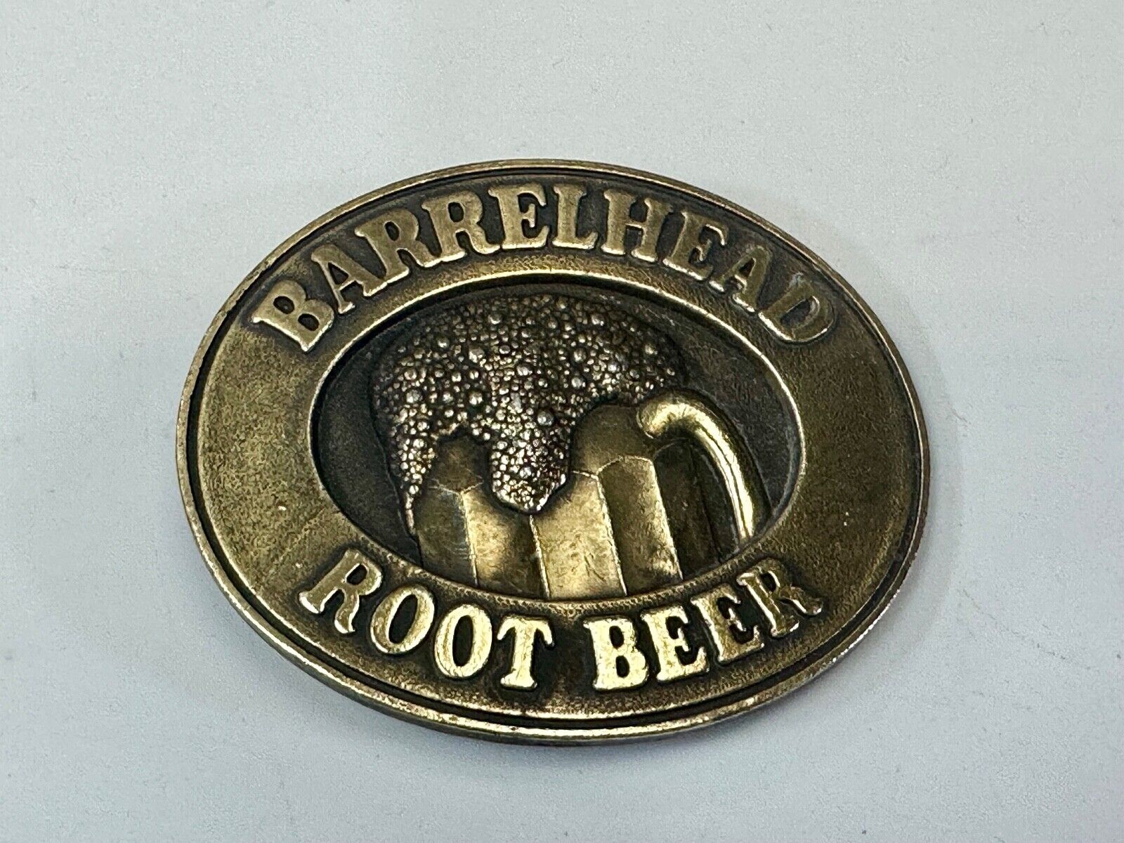 BARRELHEAD ROOT BEER MUG SODA ADVERTISING VINTAGE 1970's BELT BUCKLE by ADVOR