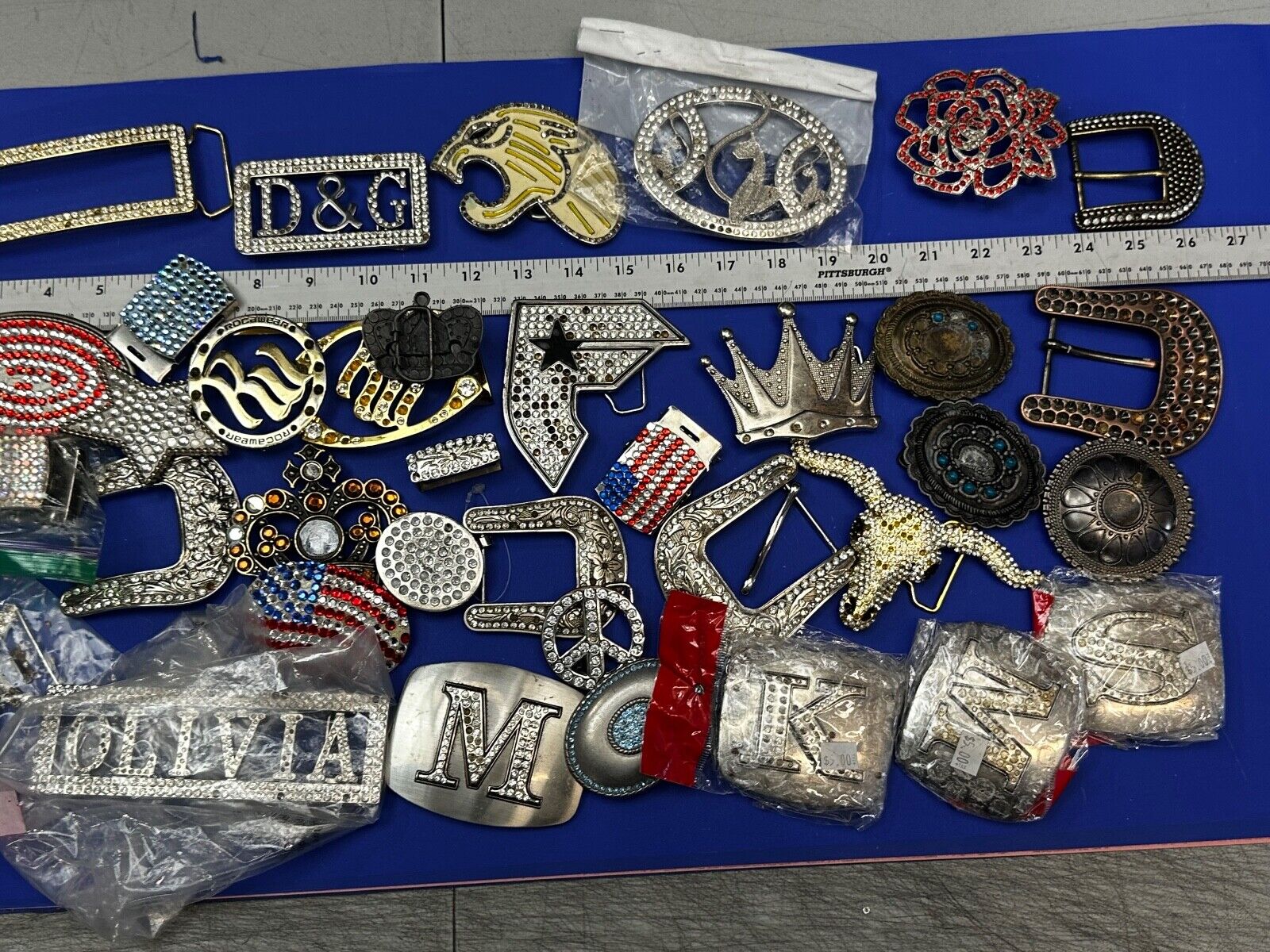 34 Bulk Lot Junk Drawer Grab Bag  to REPAIR Belt Buckle - Missing Rhinestone's