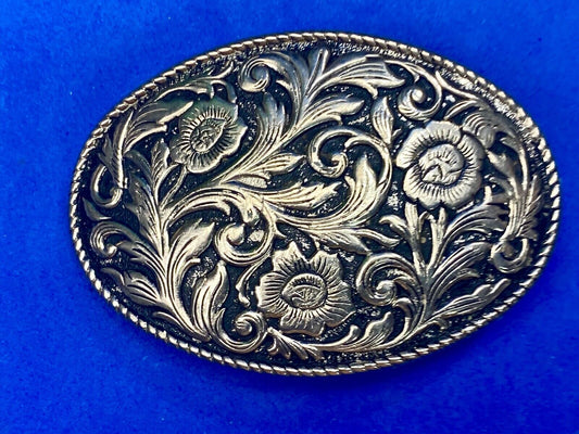 Vintage Black & silver color Western Flower Swirl Fancy Dress  3.5" belt buckle