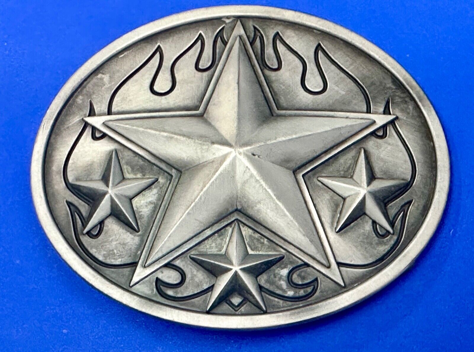 3d Nautical Celtic STAR in flames silver tone oval 4" wide belt buckle