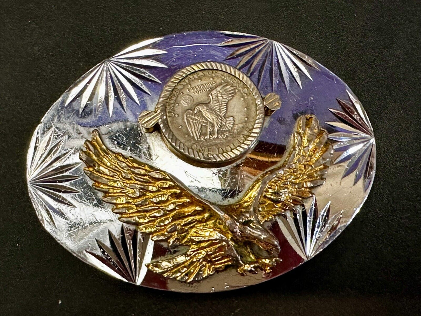 United States of America One Dollar Coin Patriotic Eagle JG Alpaca Belt Buckle