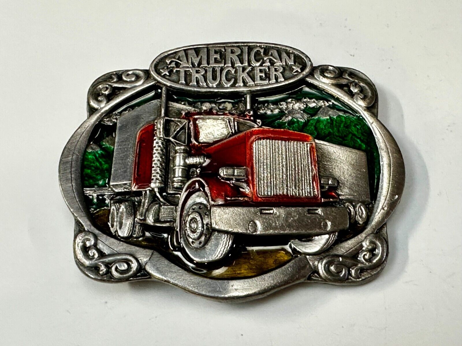 American Trucker Long Hauler Semi Drivers Big Rig Vintage 80's Belt Buckle