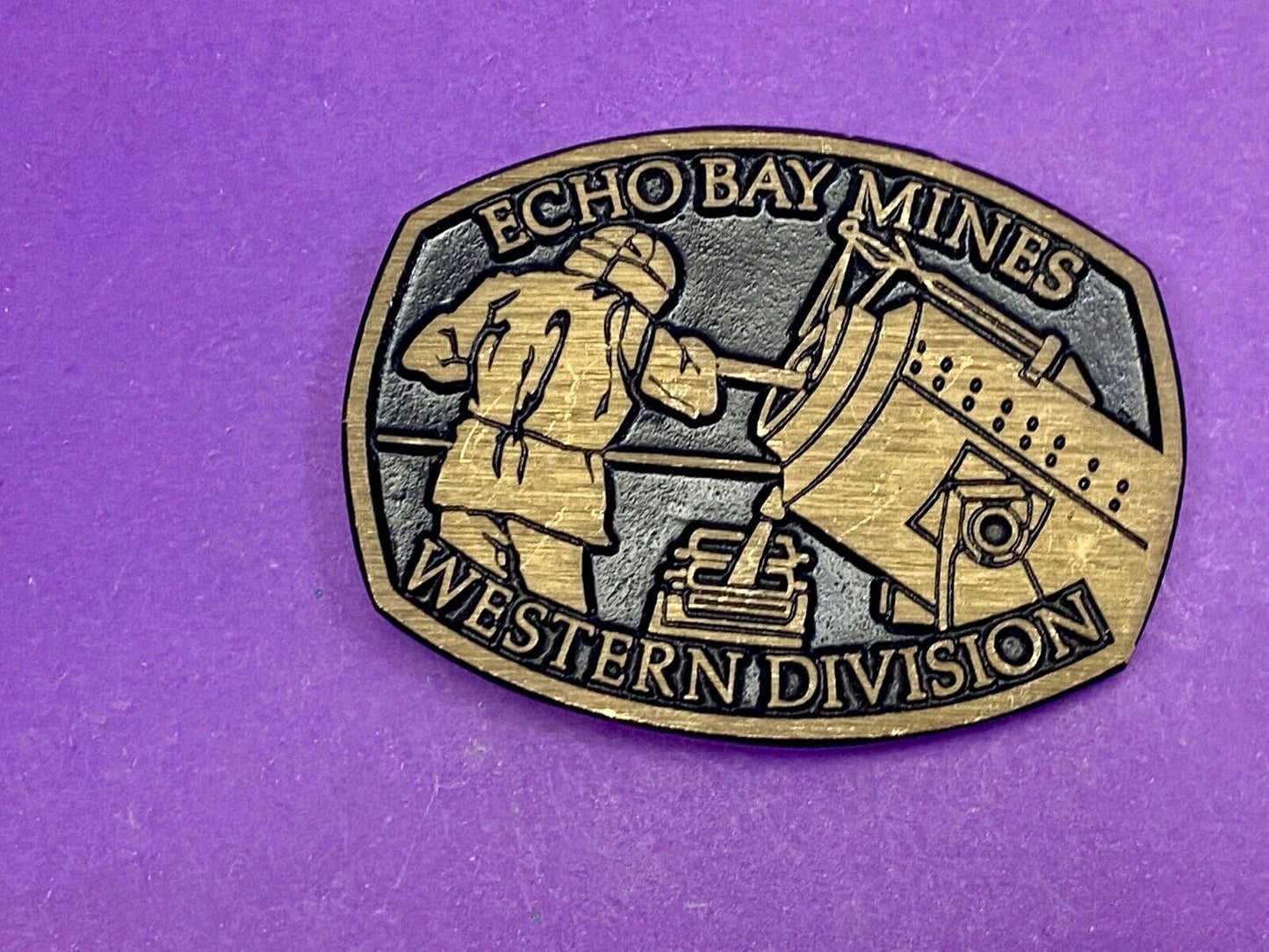 Vintage **ECHO BAY MINES" western division solid brass belt buckle
