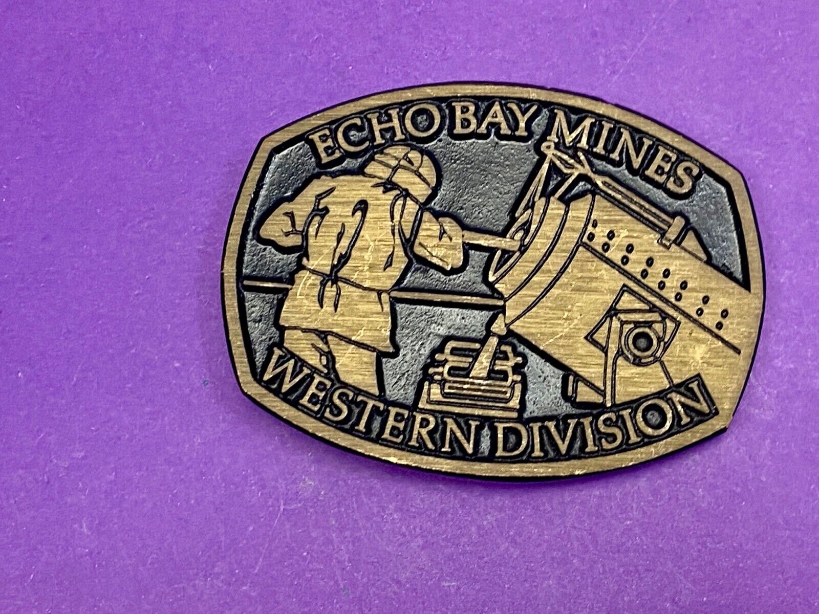 Vintage **ECHO BAY MINES" western division solid brass belt buckle