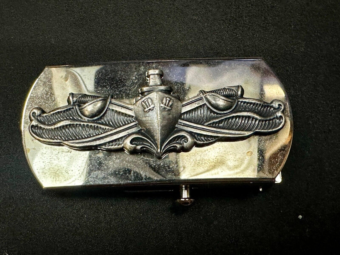 US Navy Naval Surface Warfare Army Solid Brass Silver Tone Vanguard Belt Buckle