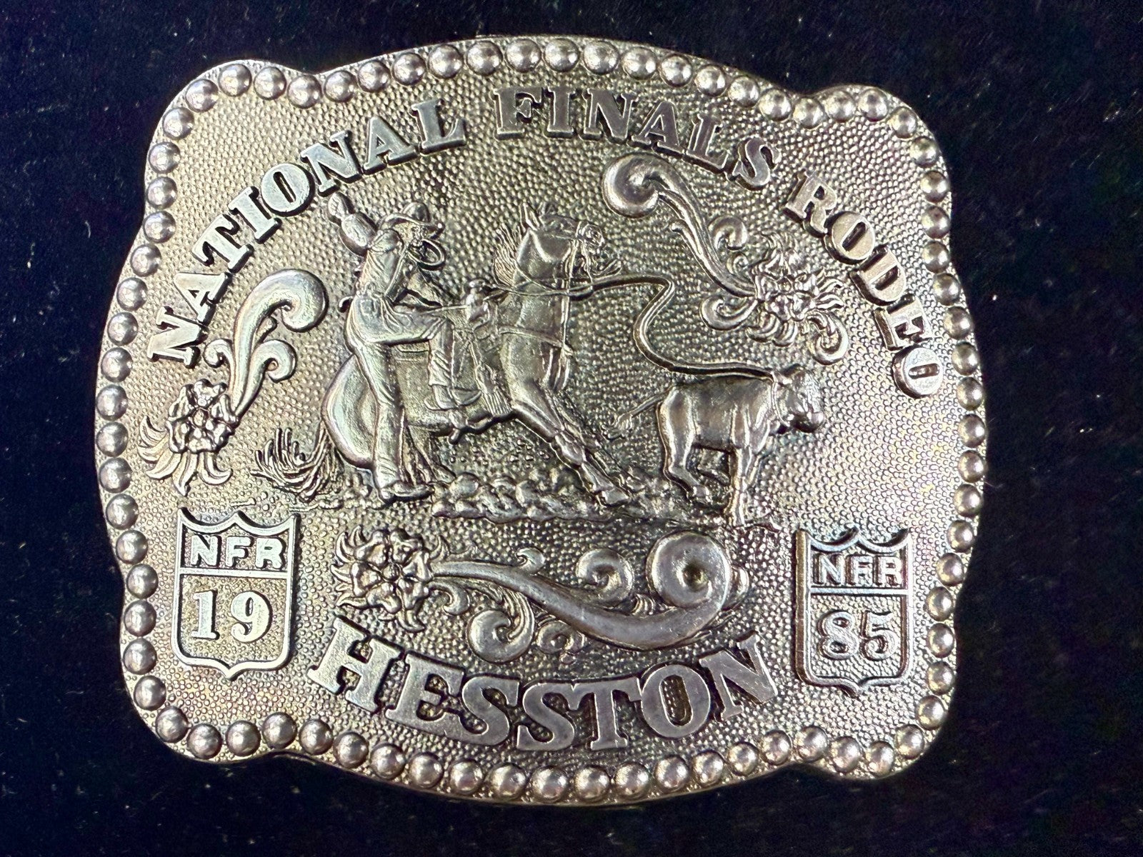 1985 Hesston NFR National Finals Rodeo Calf Roping Vintage Belt Buckle