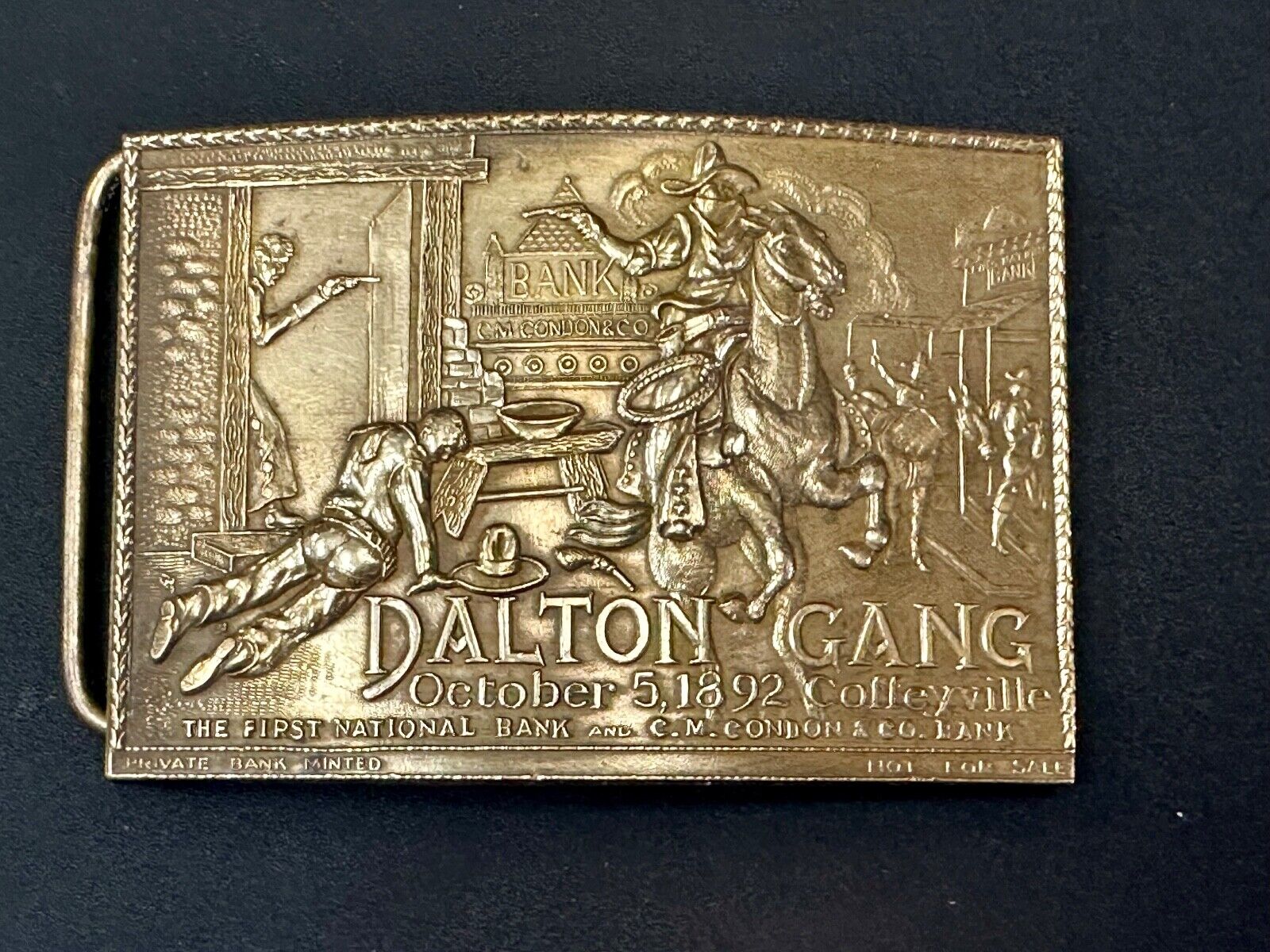The Dalton Gang Collectors Brass Belt Buckle West Cowboy Style - see Hallmarks!