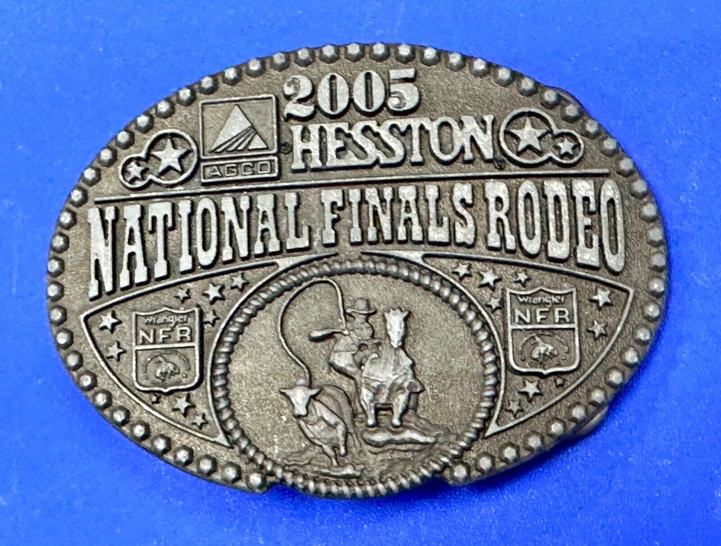 2005 NFR Cattle Rodeo Roping Cowboy Montana Silversmiths award SMALL belt buckle