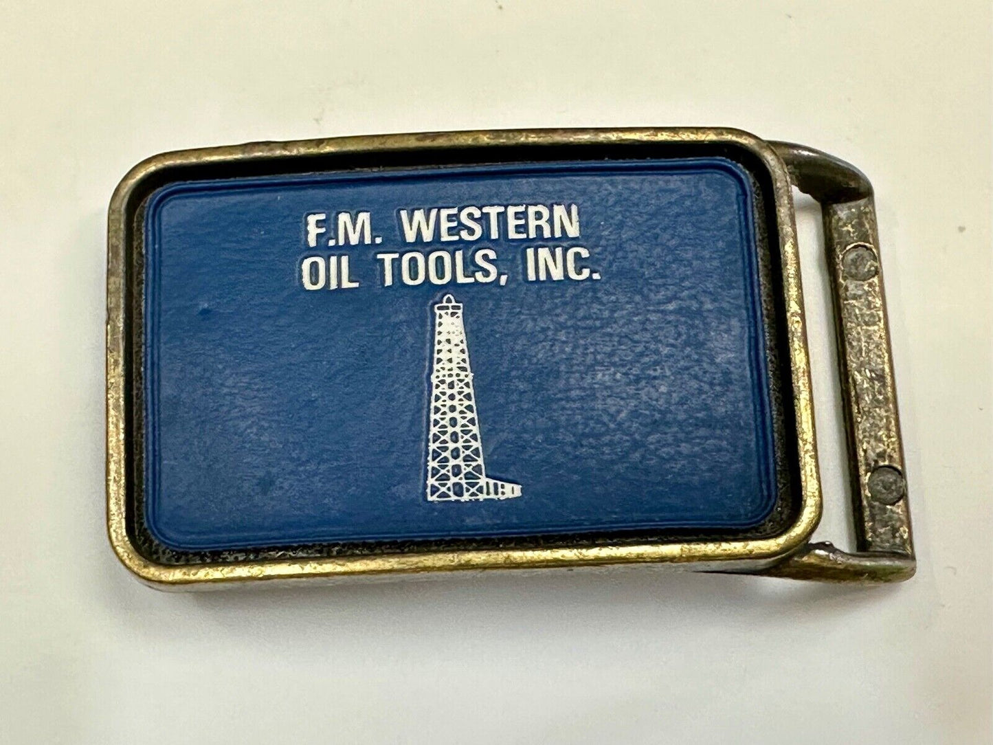 Vintage  FM western oil well tools belt buckle - Mining Refinery Drilling