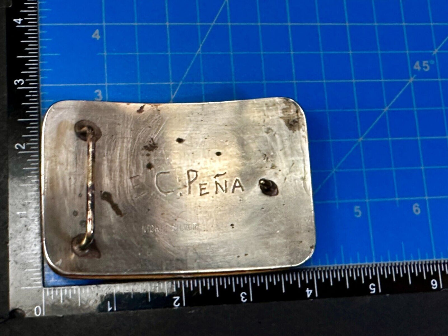 Vintage  E.C Pena Blank Ribbon Engraved Award Trophy Nickel Silver Belt Buckle