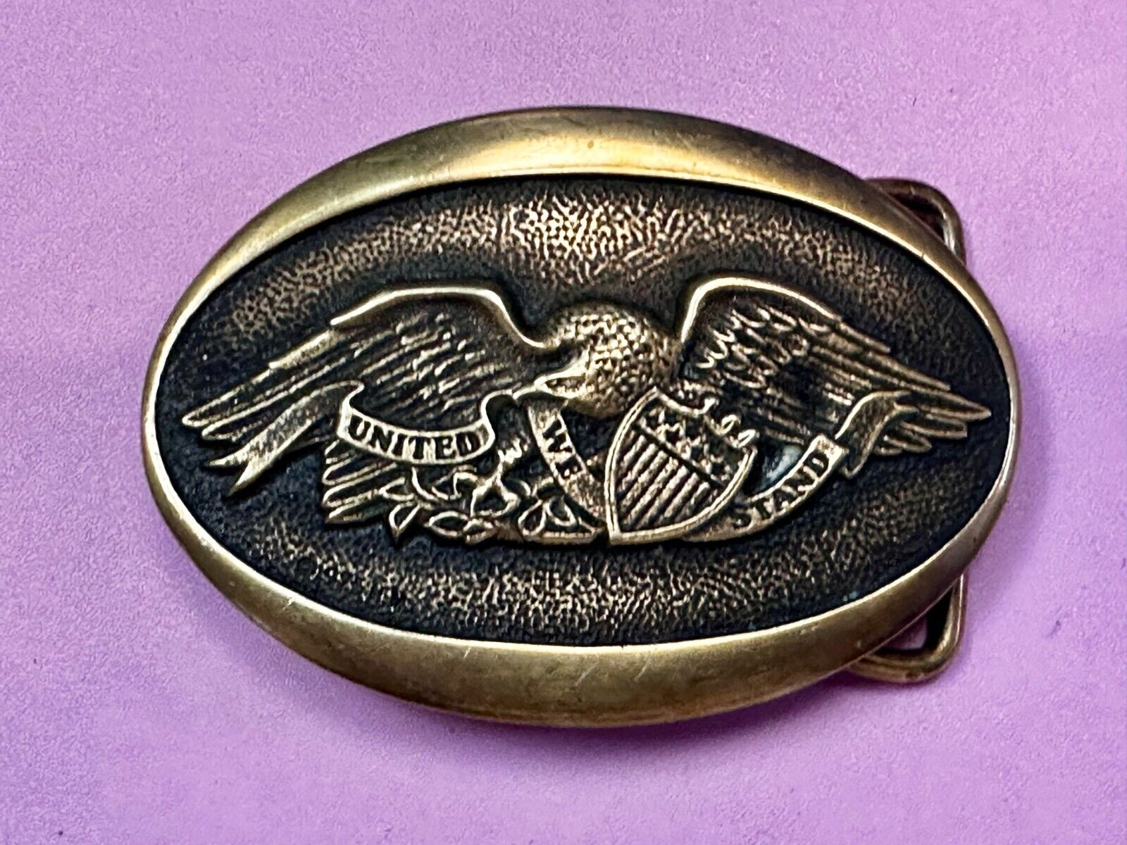 United We Stand - Patriotic American Eagle 1976 Heritage Mint Brass Belt Buckle