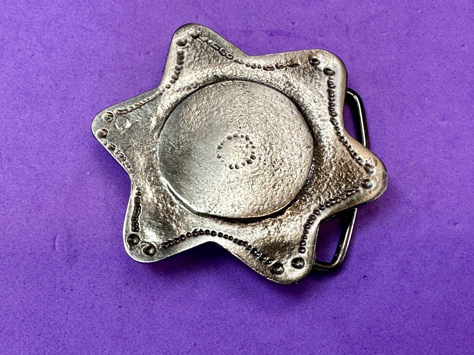 Abstract STAR Cutout 2.5" wide silver tone sheriff badge shaped belt buckle