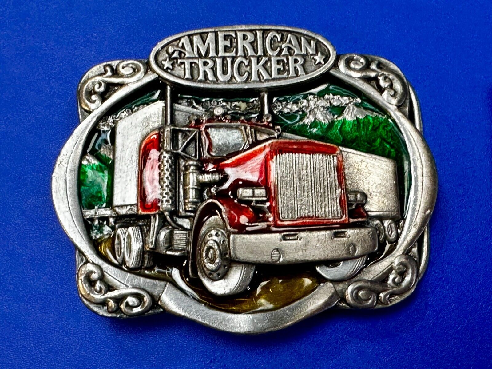 American Trucker Long Hauler Semi Drivers Big Rig Vintage 80's Belt Buckle