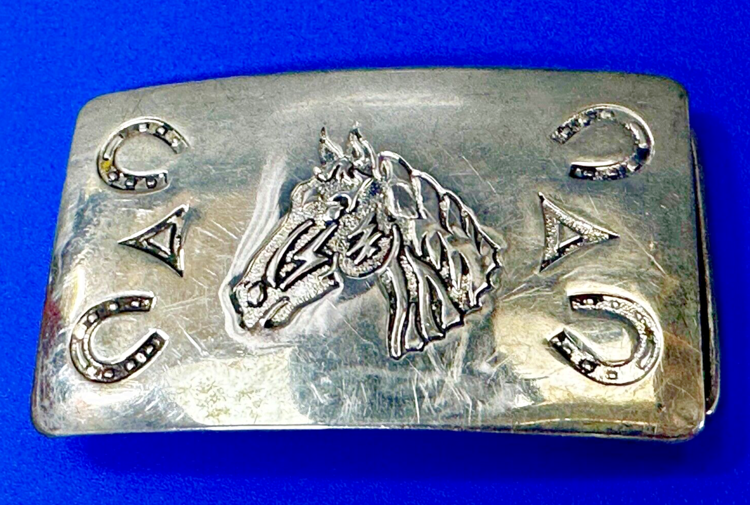 Vintage Chambers Horse Head with Horseshoes Vintage Southwestern Belt Buckle