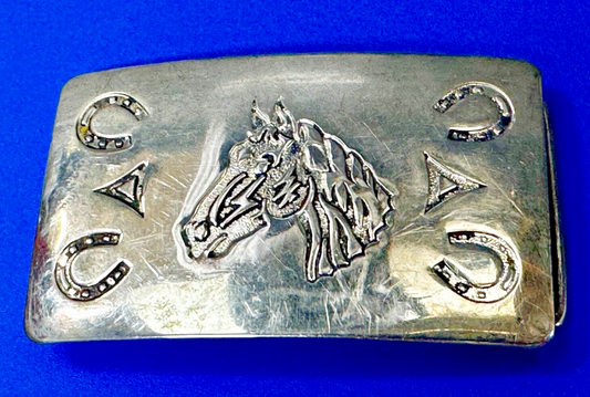 Vintage Chambers Horse Head with Horseshoes Vintage Southwestern Belt Buckle