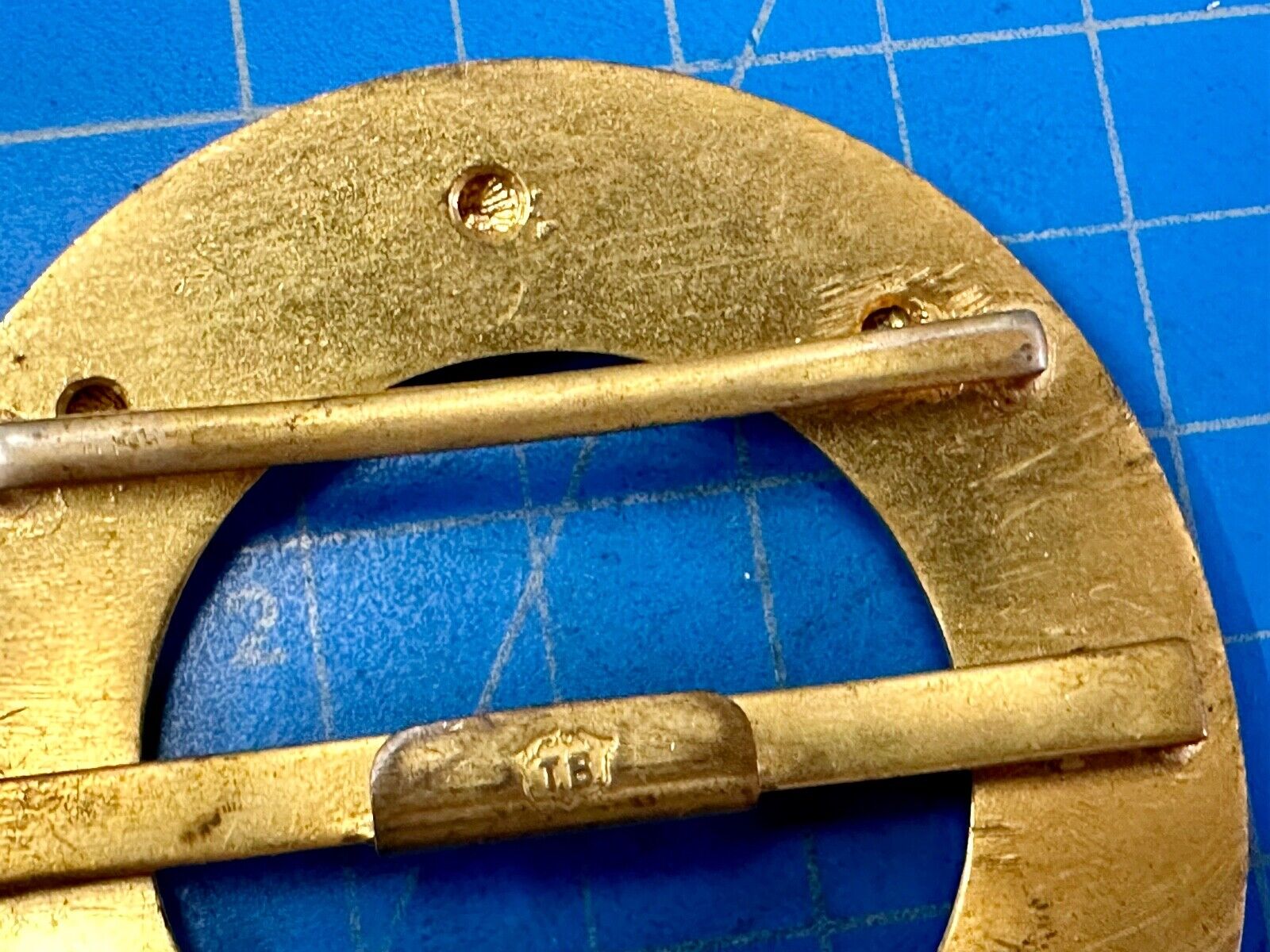 Turret & Bardach TB signed Antique round curved belt buckle slide sash