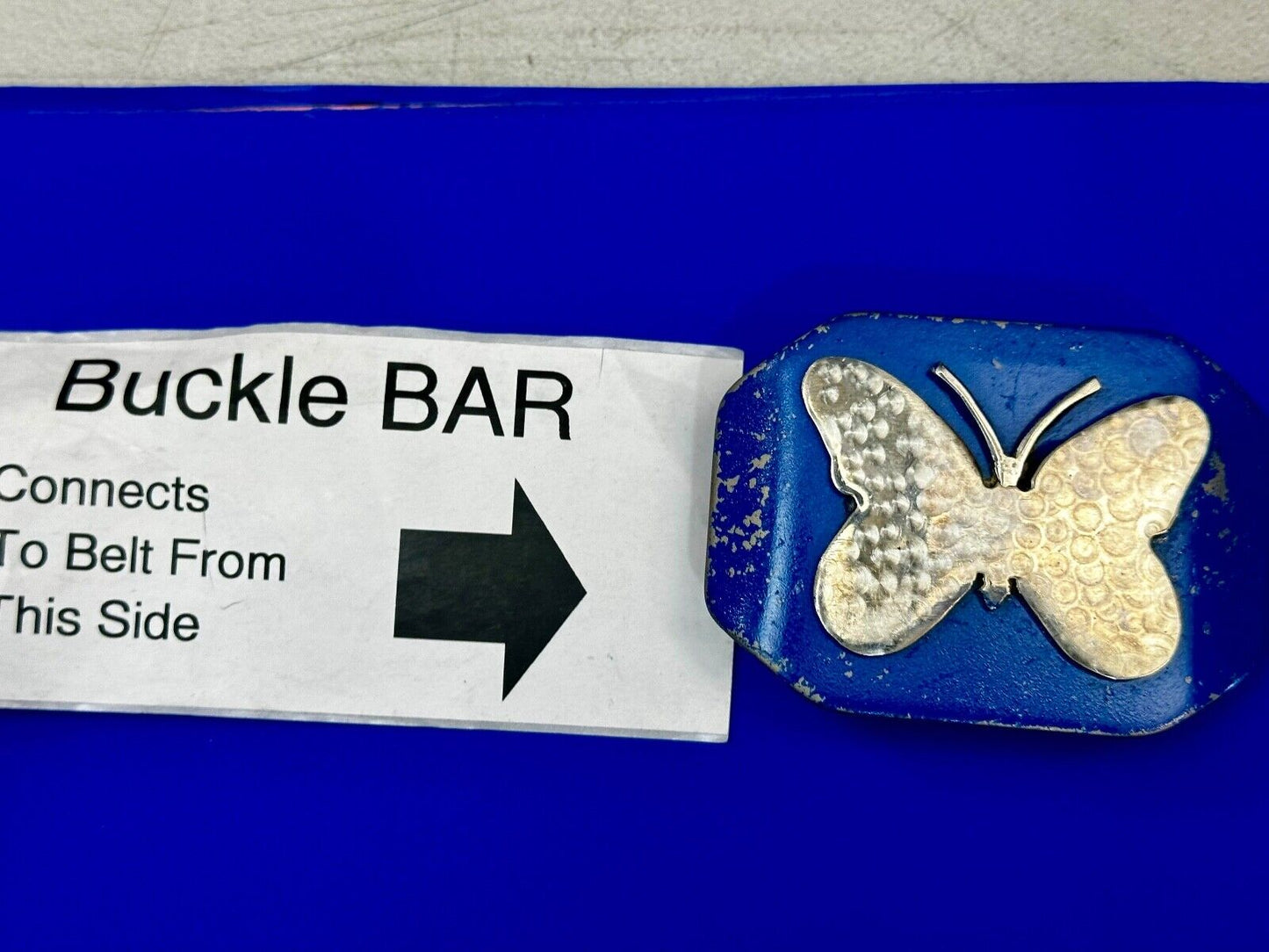 Unique Artisan Butterfly blue and silver tone raised Belt Buckle