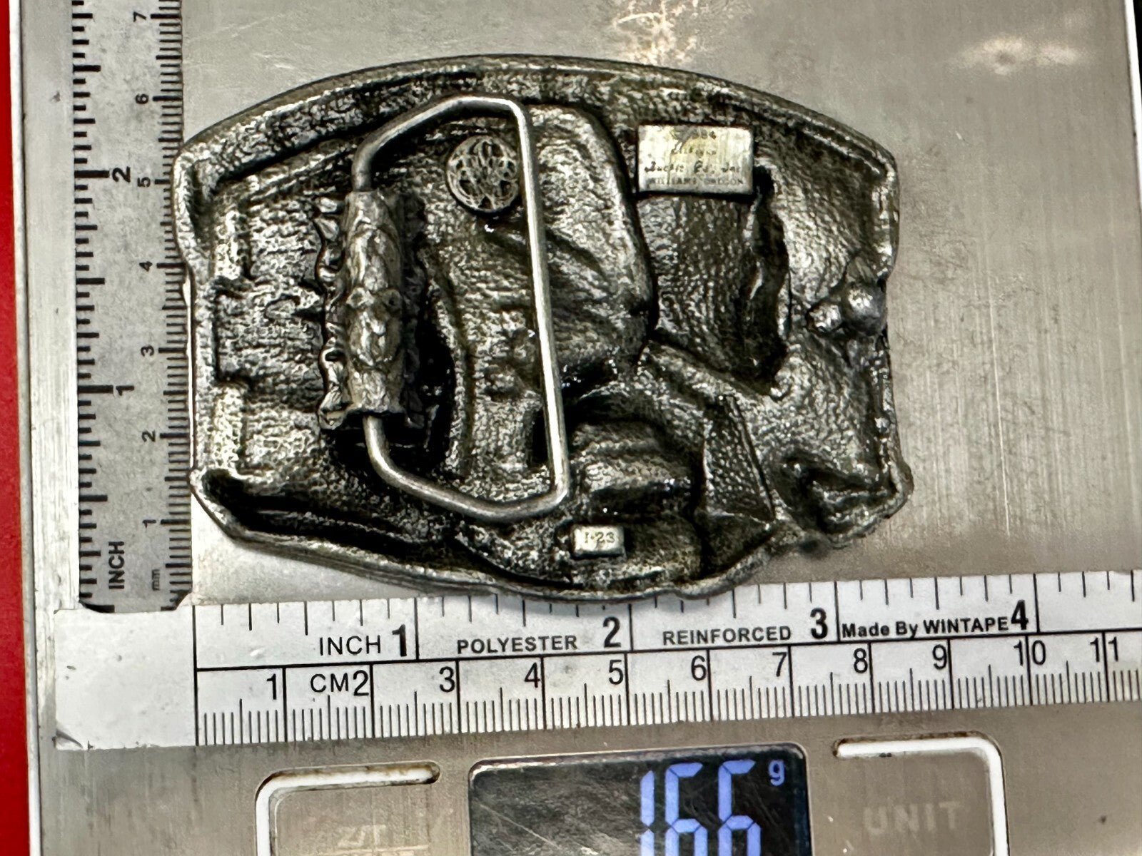 ALASKA Gold Panning Miner Eagle Mountain Scene Vintage 1984 Siskiyou Belt Buckle