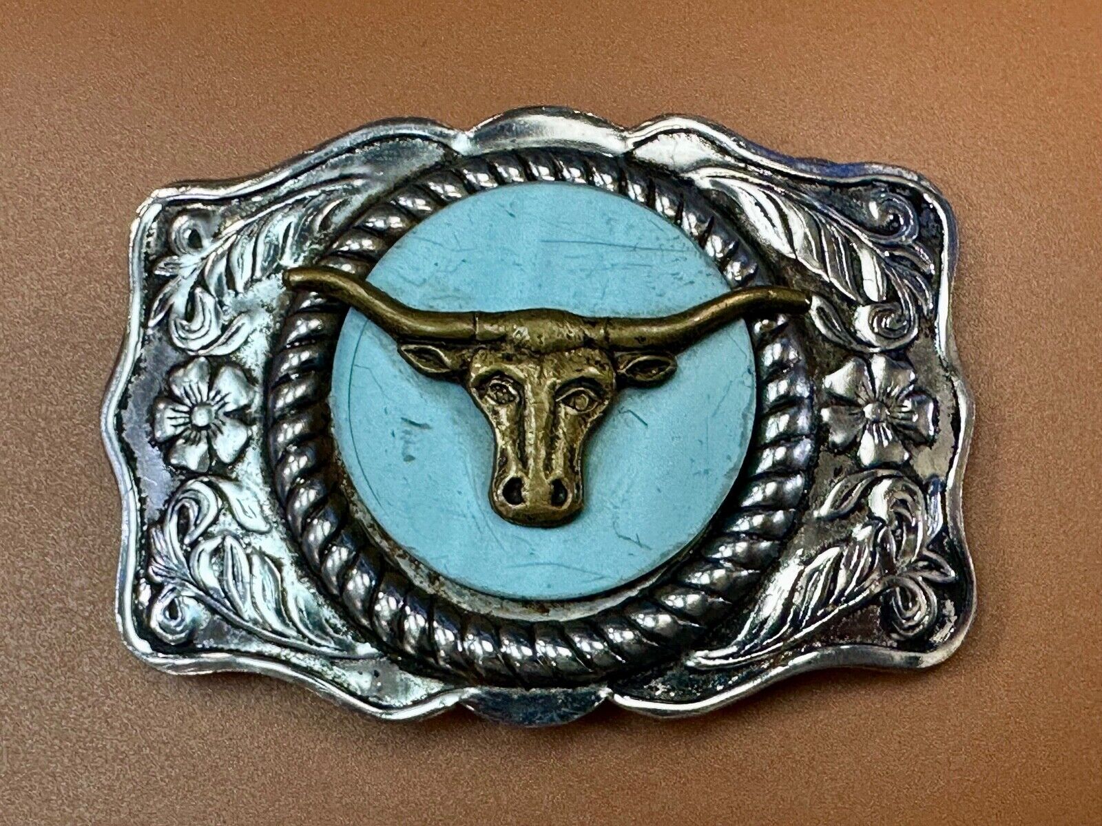 Vintage Longhorn cow steer - cowboys cowgirls western centerpiece belt buckle