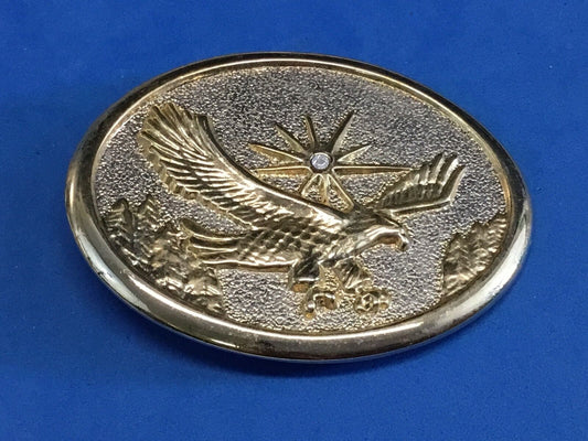 Vintage flying classic Bald Eagle with Rhinestone as sun starburst belt buckle 