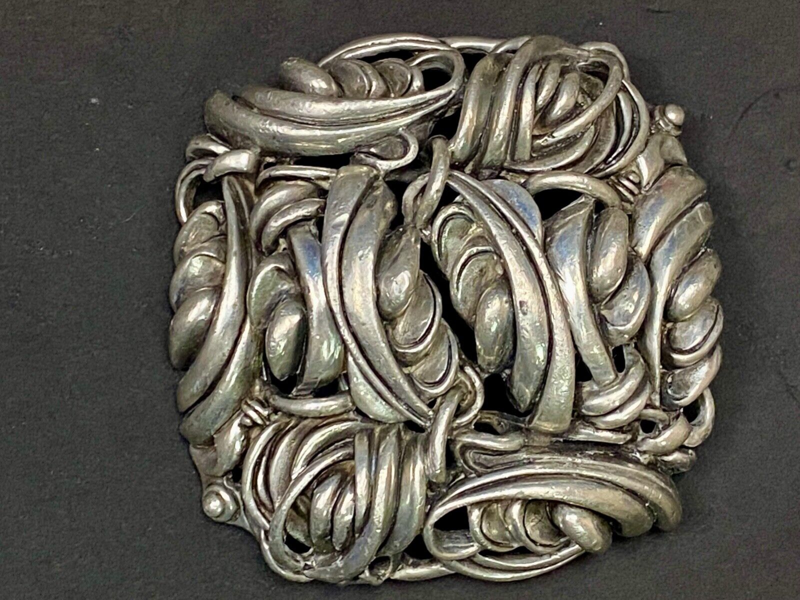 80'S Fahrenheit Ny Connie Bates Silver Tone Chunky See Through Belt Buckle