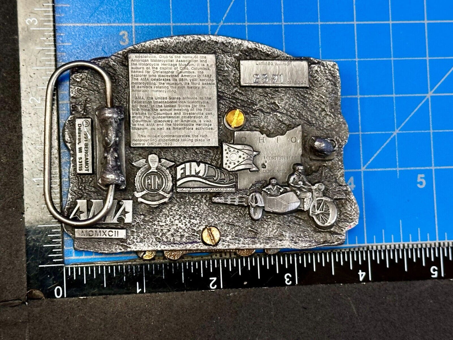 AMA American Motorcyclist Asso. Columbus Ohio 1992 Commemorative Belt Buckle