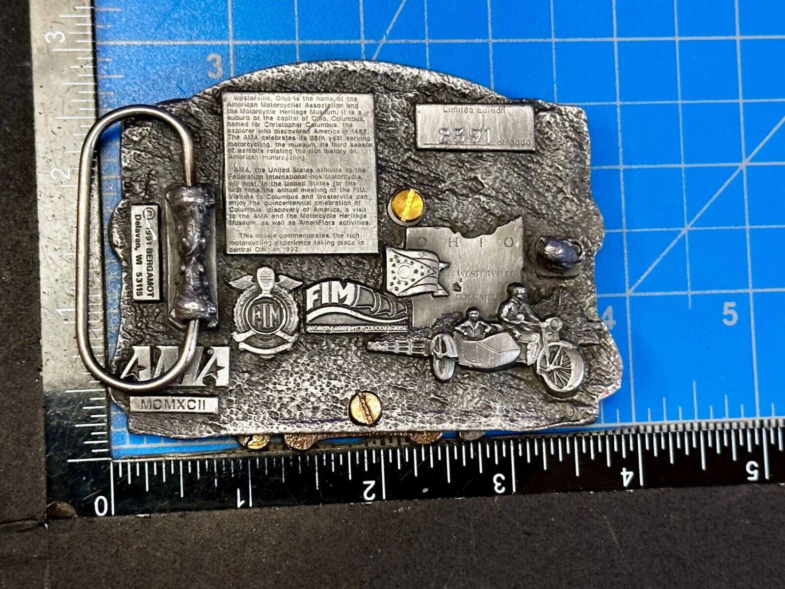 AMA American Motorcyclist Asso. Columbus Ohio 1992 Commemorative Belt Buckle