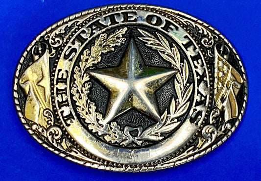 The Great State Of Texas Star & Olive Branch Western Oval Belt Buckle Stamped W