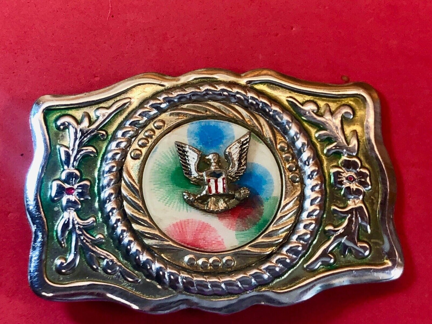 vintage made in Mexico - unknown makers mark silver centerpiece USA belt buckle 