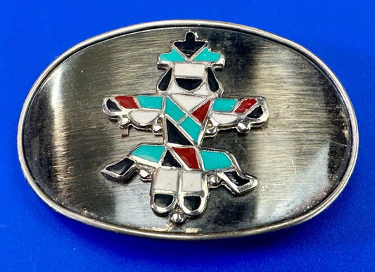 Vintage Inlaid Dancer multi color Native American style Belt Buckle