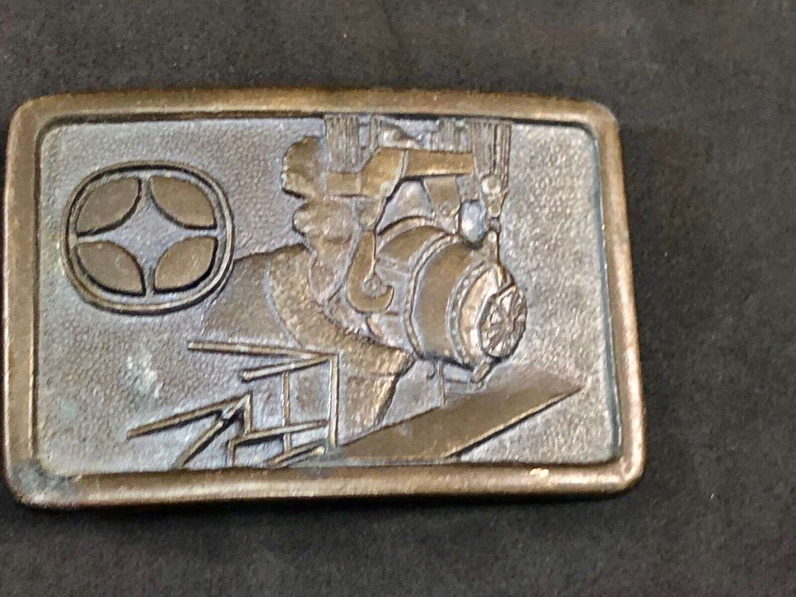 VINTAGE BRONZE 1977-1978 INLAND TOPS DINNER MINING BELT BUCKLE BY GEMCO 