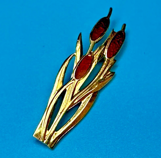 Beautiful Three Red Tulip Flower Gold Tone Vintage Brooch Pin - See Makers Mark!