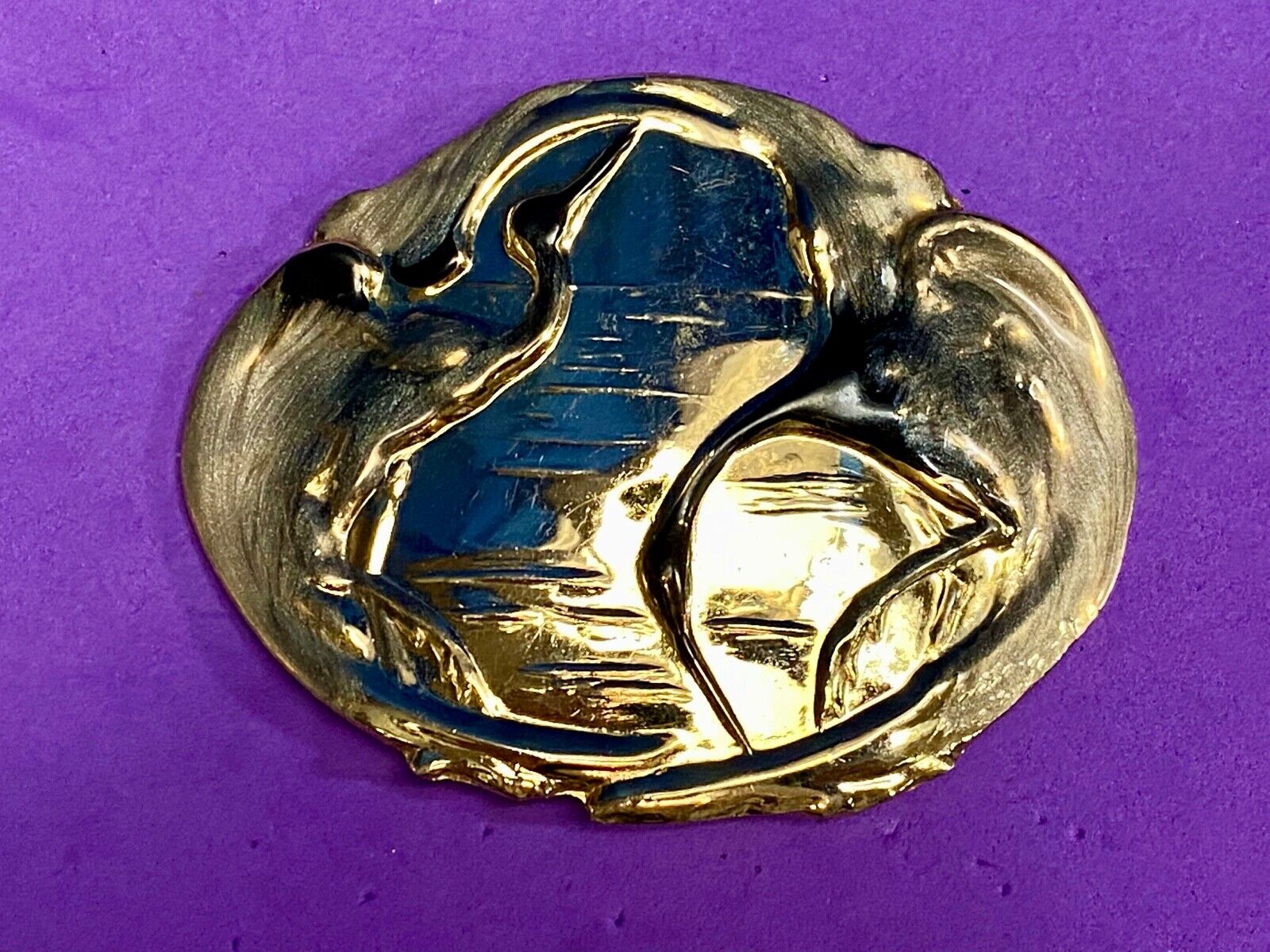 Art Nouveau Charmant Duck Figure Enamel Asian Chinoiserie Crane Belt Buckle