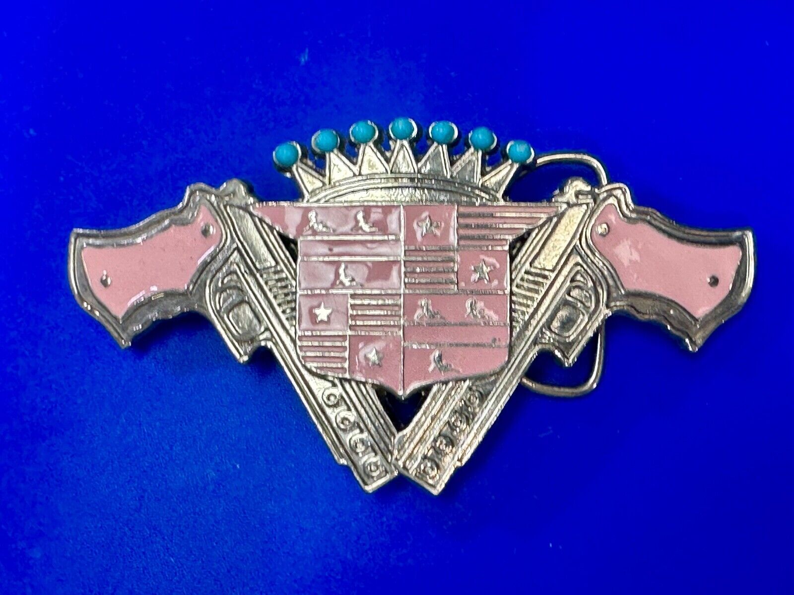90's Pink Guns Cadillac Crown Blue crown tips LARGE cutout Belt Buckle 187 Inc