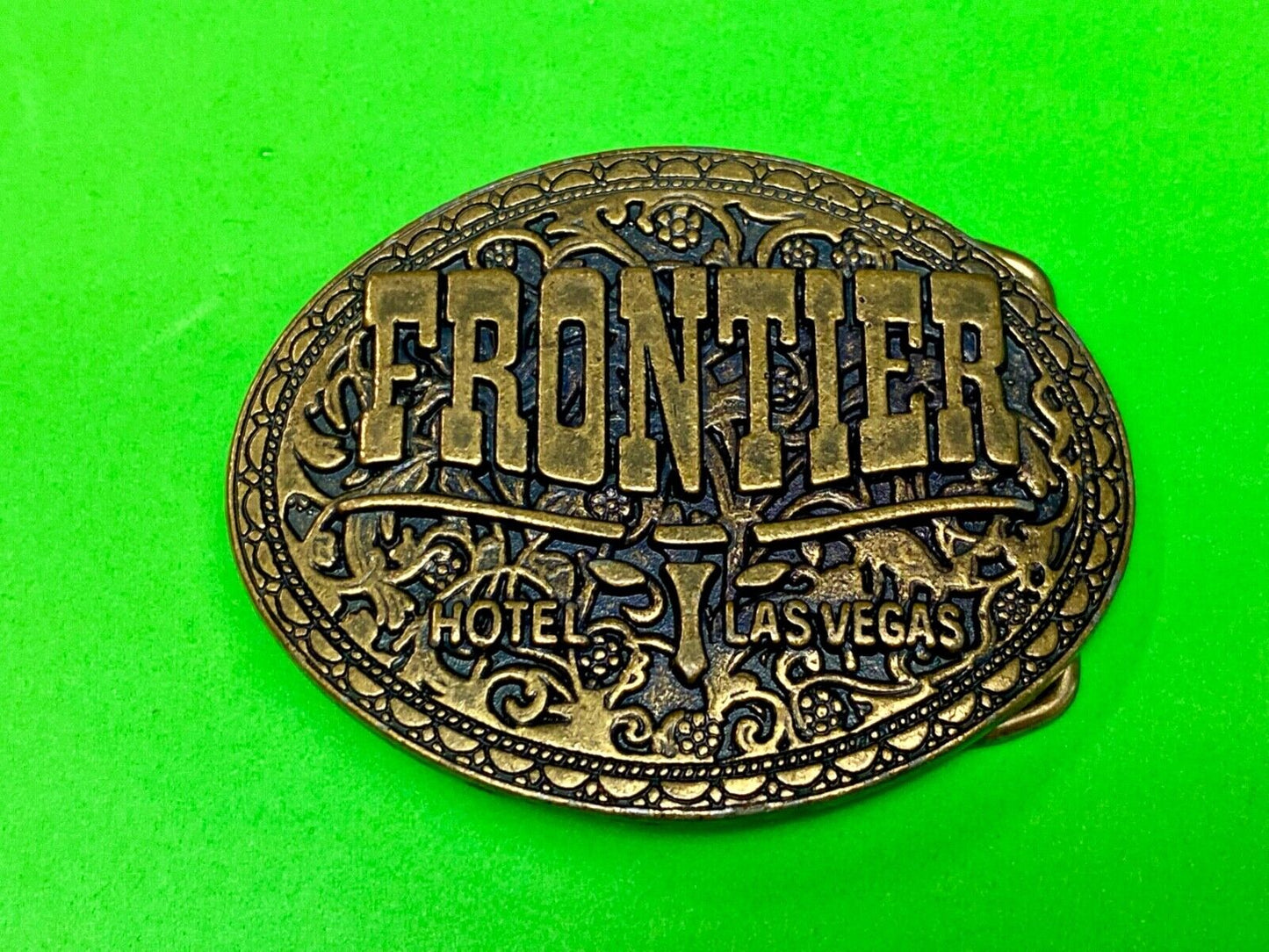 Vintage Frontier Hotel Old Las Vegas Casino Nevada Western Longhorn belt buckle