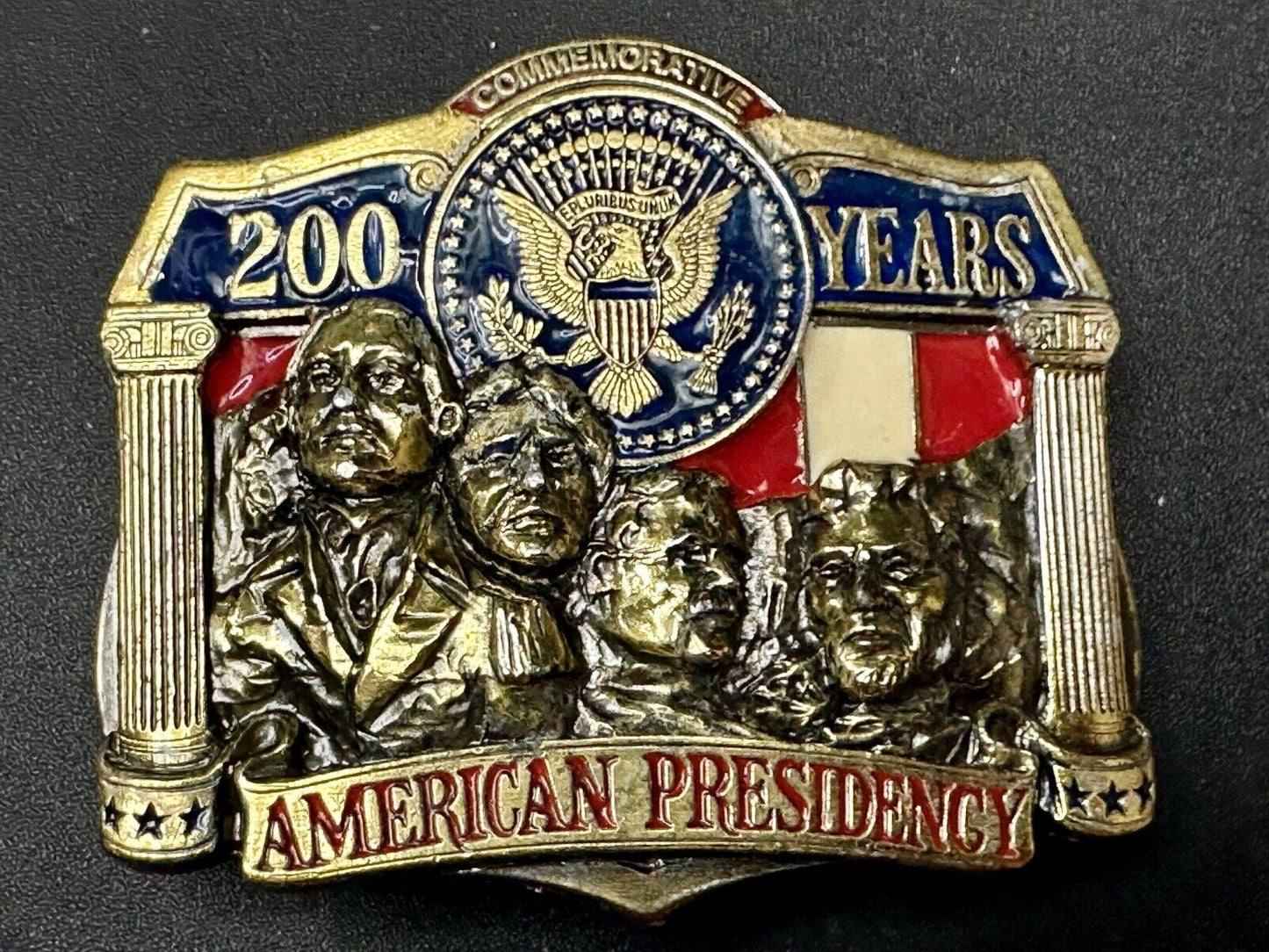 American Presidency Belt Buckle Vintage 200 Years Mount Rushmore Commemorative