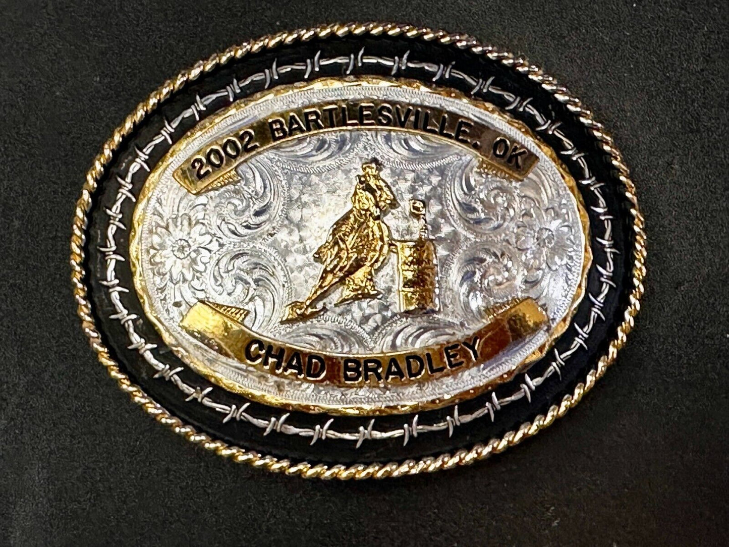 2002 Bartlessville OK Rodeo Trophy Chad Bradley Montana Silversmiths Belt Buckle