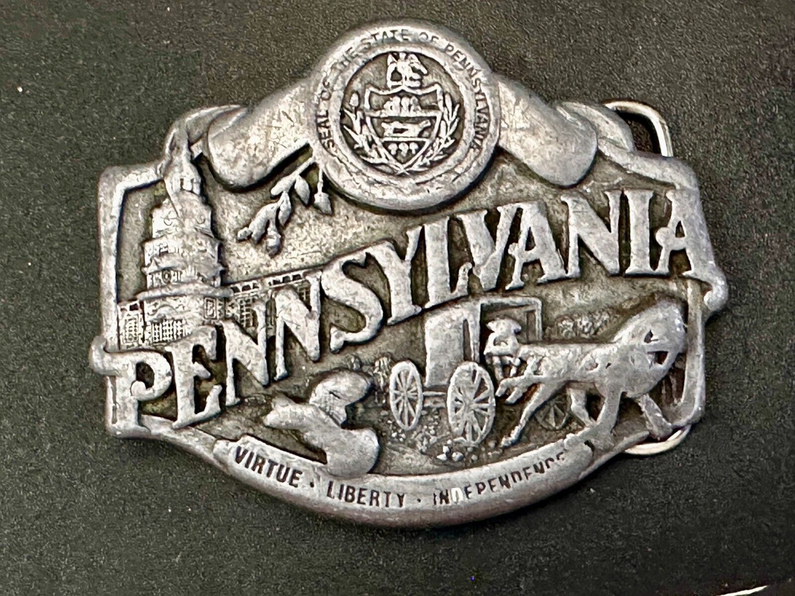 The State of Pennsylvania Virtue Liberty Independence 1982 Siskiyou Belt Buckle
