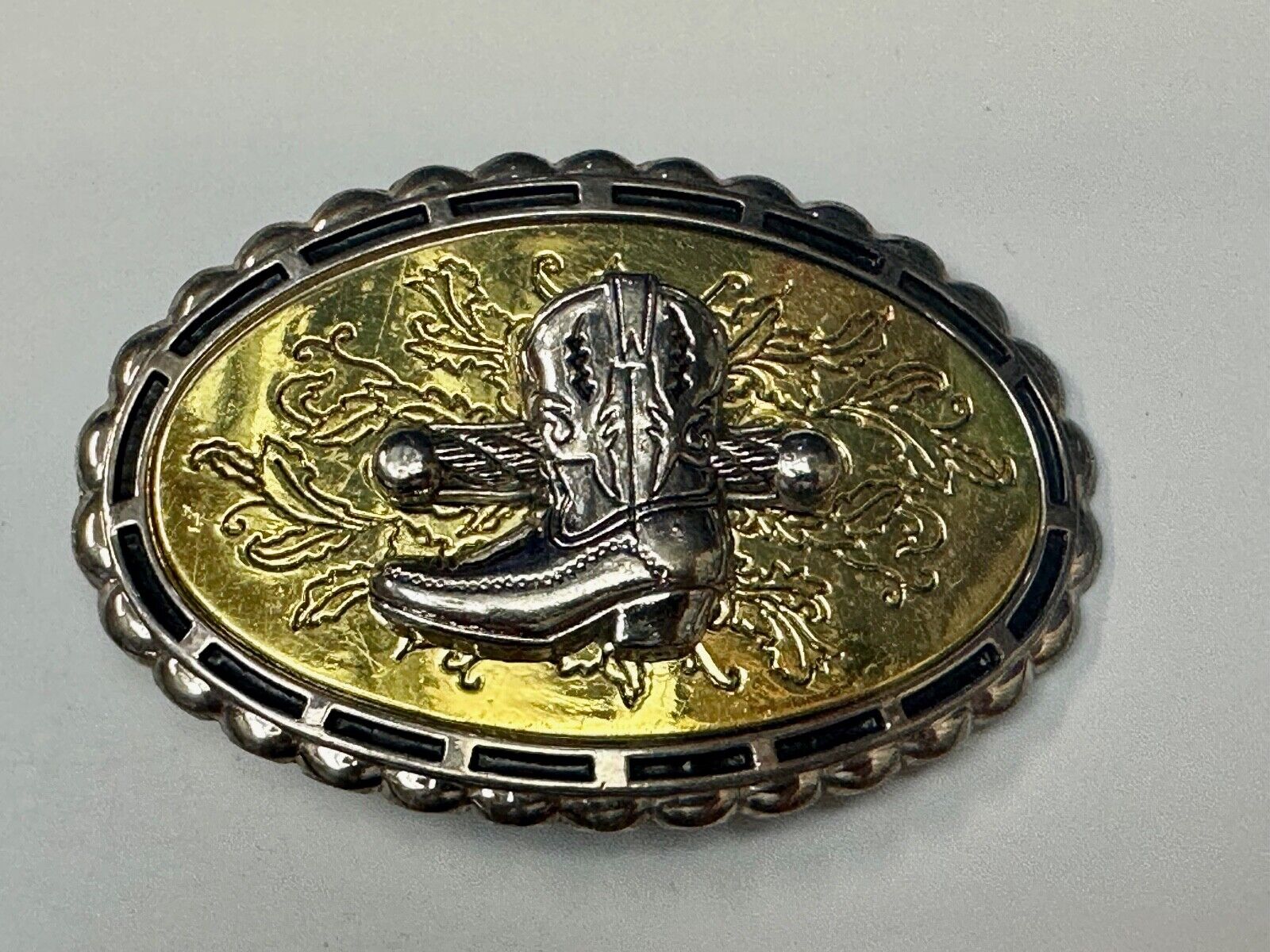 Unique Single Cowboy Boot - vintage yellow background western belt buckle