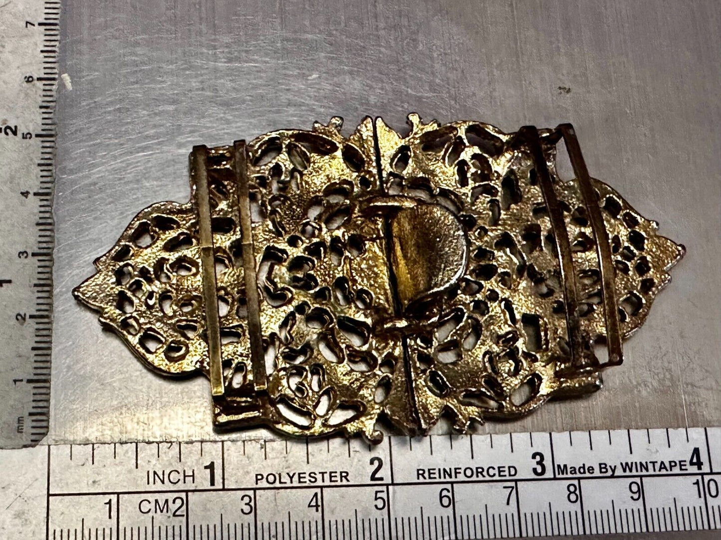 Victorian Style Filigree Metal Two Piece Interlocking Gold Tone Belt Buckle