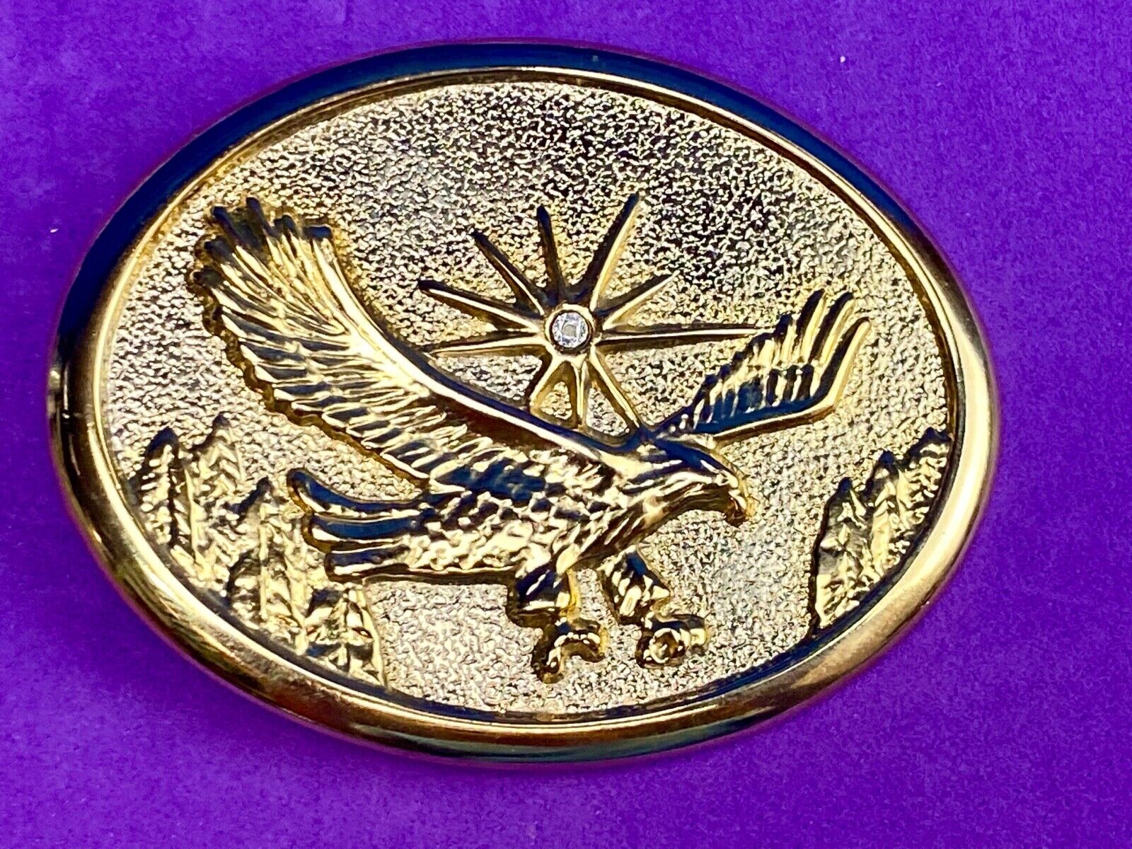 VINTAGE GOLD TONE AMERICAN EAGLE IN FLIGHT BELT BUCKLE WITH Starburst! 