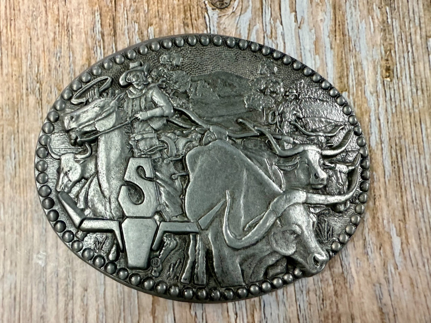Vintage Cowboy Cattle Drive Belt Buckle 3.75" X 2.75" Pewter Zee Series by ADM