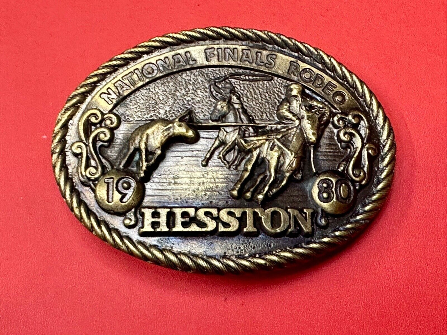 1980 National Finals Rodeo Hesston NFR Western Roping Cowboy belt buckle