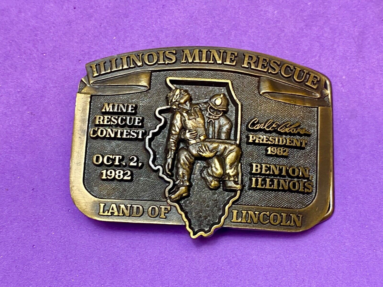 1982  Illinois Mine Rescue, The land of Lincoln - Benton belt buckle